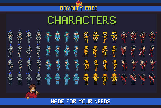 I will draw pixel art characters for your game