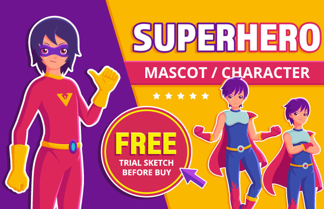 I will draw superhero cartoon mascot character for comic book illustration