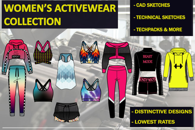I will fashion design your activewear, sportswear, gym, yoga and jersey with techpack
