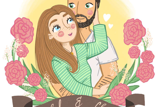 I will illustrate a cute custom family or couple portrait for you