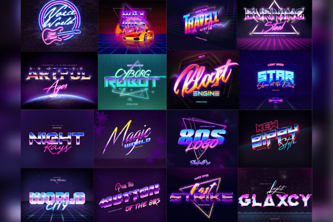 I will make 80s retro style neon effects digital 3d logo designs