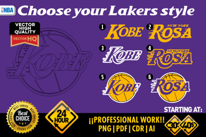 I will make you a lakers custom name in 6 styles