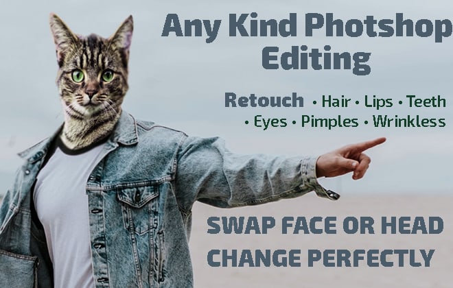 I will photoshop editing work,face swap,head changing,photo retouch