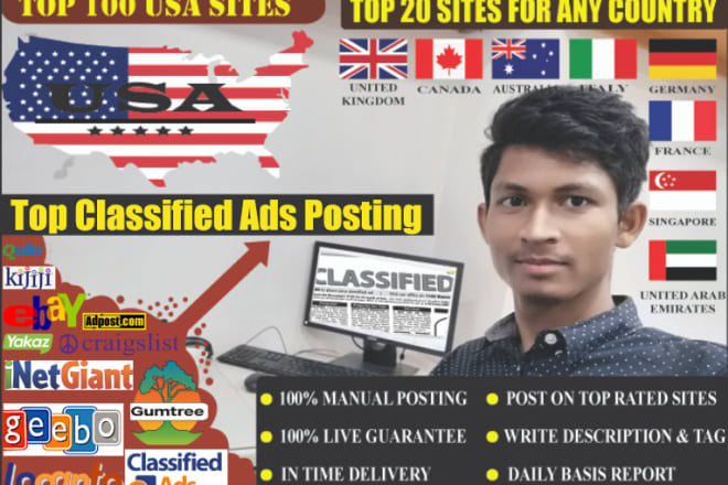 I will post your ads to top classified sites manually