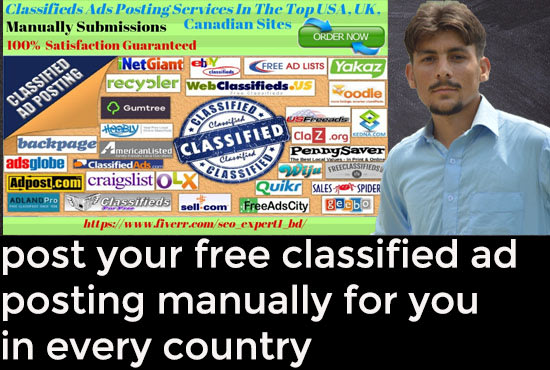 I will post your free classified ad posting manually for you in every country