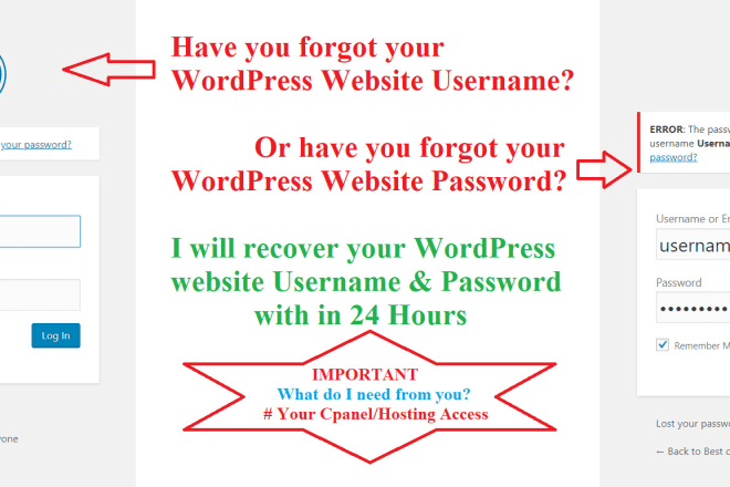 I will recover your wordpress username and password in 2hrs