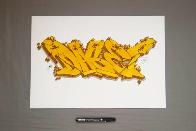 I will sketch your name with graffiti using black ink on white paper