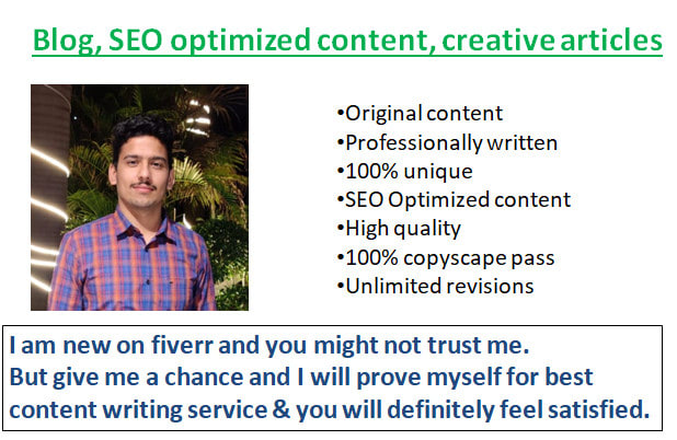 I will write blog, SEO optimized content, creative article for you