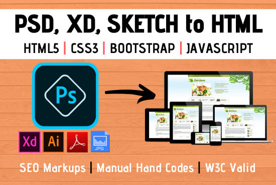 I will convert psd to html, xd to html, sketch to html bootstrap 4