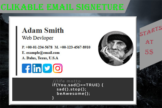 I will create beautiful clickable HTML email signature for you