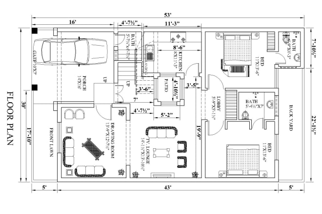 I will design architectural floor plan or blueprint full detail drawing