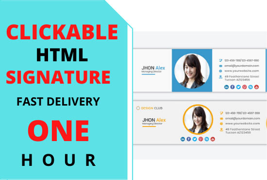 I will design custom html email signature gmail outlook apple