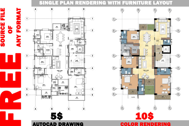 I will make 2d drawings and floor plan by autocad and photoshop