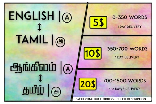 I will translate sentence and paragraph from english to tamil and vice versa