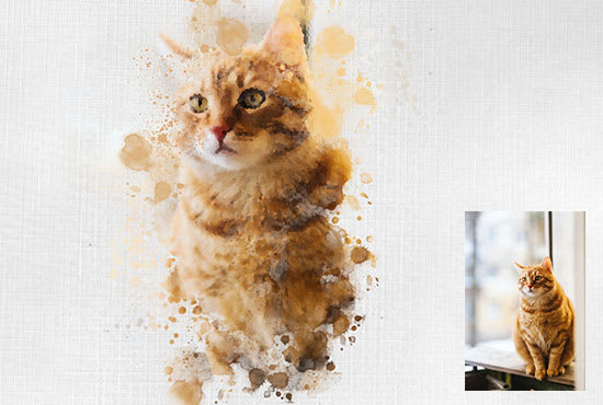 I will turn your pet photo into watercolor drip painting