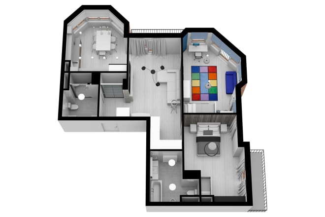 I will create 2d and 3d floor plan, rendering, computer model with floorplanner