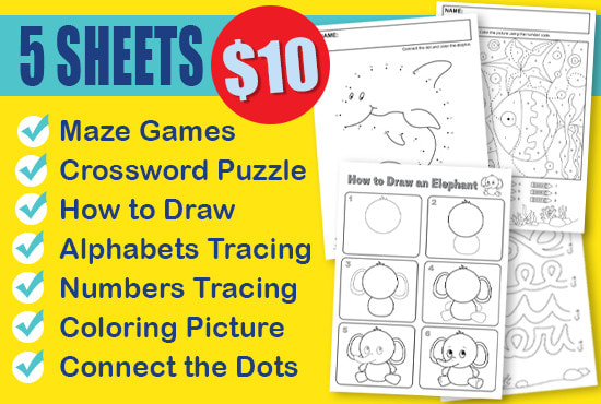 I will create and design KDP activity printable sheets for kids