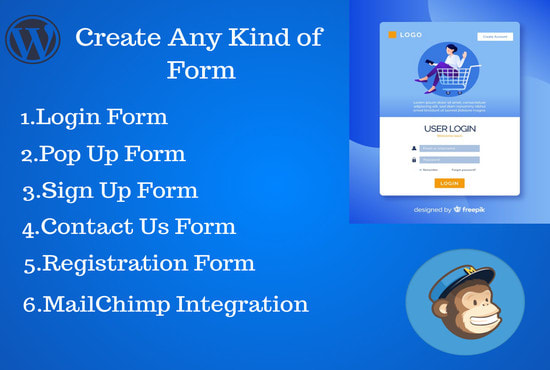 I will create login form,contact form and mailchimp integration