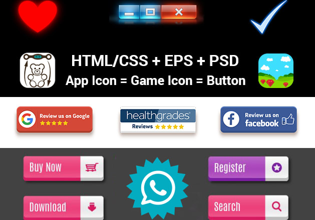 I will design 3d button, icon, headline with photoshop or CSS