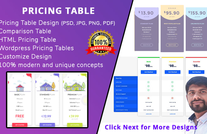 I will design HTML pricing table or price list design PSD, PDF