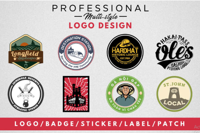 I will design logo, sticker, badge, label, decals, vintage, cards