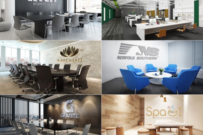 I will your logo on to office walls photorealistic mockups premium