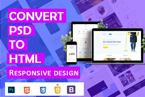 I will convert psd xd sketch design to html css bootstrap responsive website