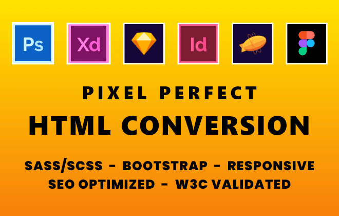 I will convert sketch, xd, psd to html responsive bootstrap 3 or 4