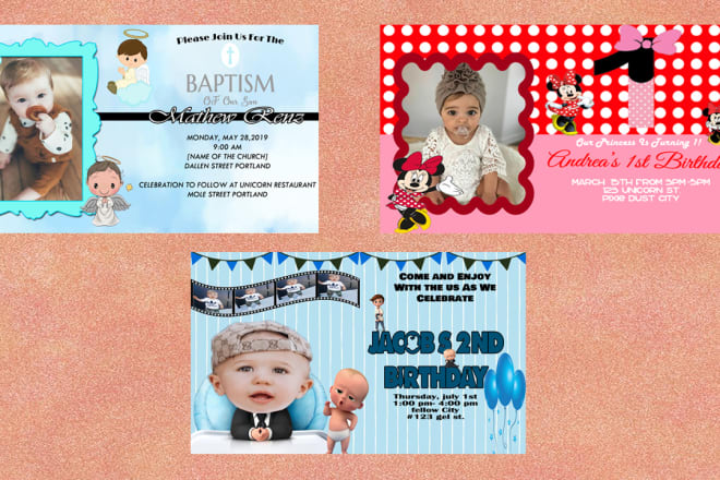 I will creat your kids birthday and baptismal invitation