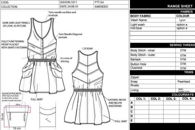 I will fashion cad illustration flats technical drawings