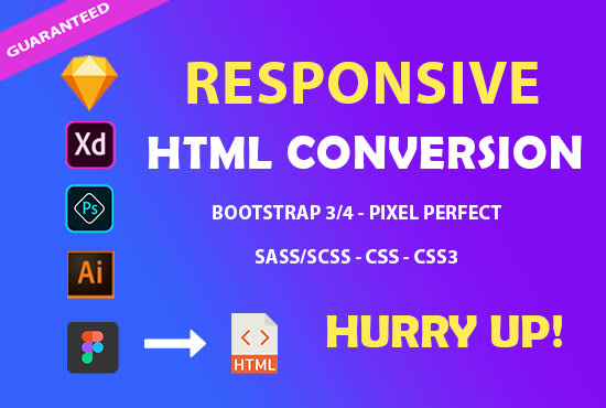 I will convert sketch to html, xd to html, psd to html, figma to html