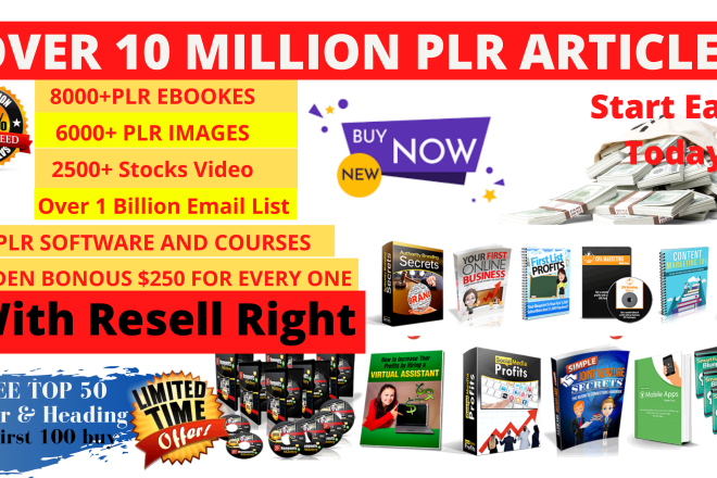 I will 10 million plr articles, ebooks, book covers, video training, bonuses