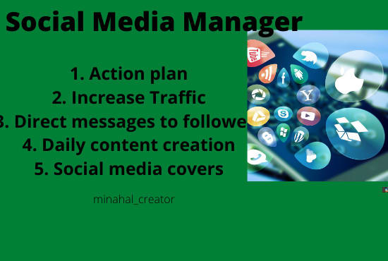 I will be your social media marketing manager and content creator