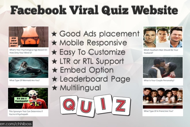 I will build facebook viral quiz website with 50 quiz