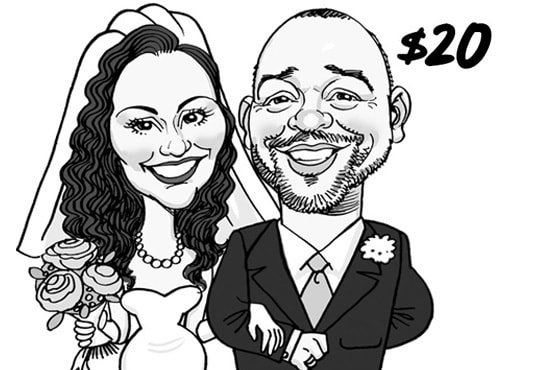 I will caricature couple in wedding themed bw