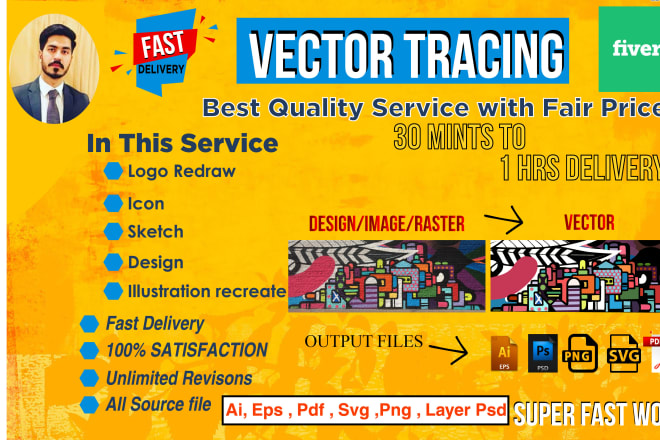 I will convert any file to vector ai, psd,png high quality in 10 minutes