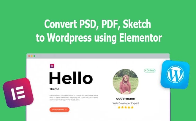 I will convert PSD, PDF, sketch to wordpress using elementor