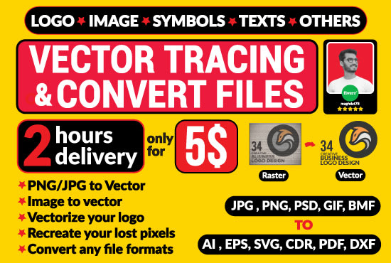 I will convert to vector vectorise jpg png to ai eps svg pdf dwg