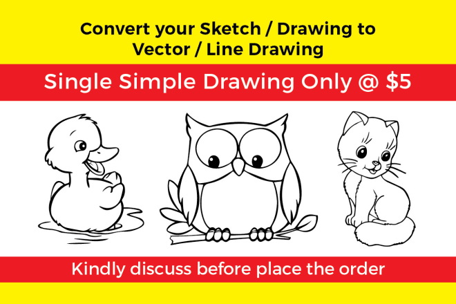 I will convert your sketch into line drawing and vector digital art