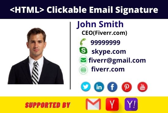 I will create a clickable professional HTML email signature
