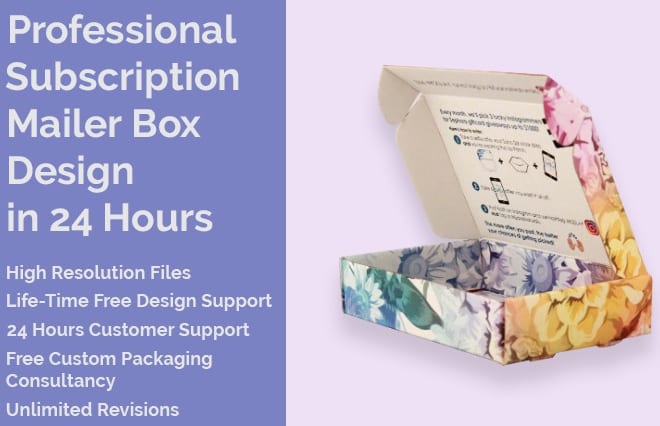 I will create a custom subscription mailer box design in 24 hrs