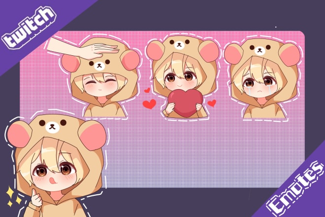 I will create cute custom twitch emotes, sub badges, chat sticker