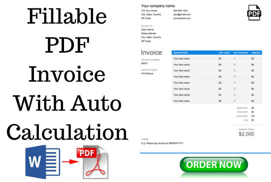 I will create fillable PDF form, PDF invoice with auto calculation