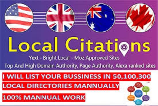 I will create top 300 USA,india,uk,canada, local business listing citations