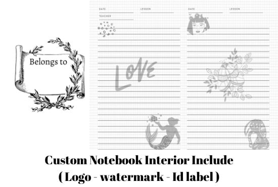 I will design a custom notebook interior include logo or watermark