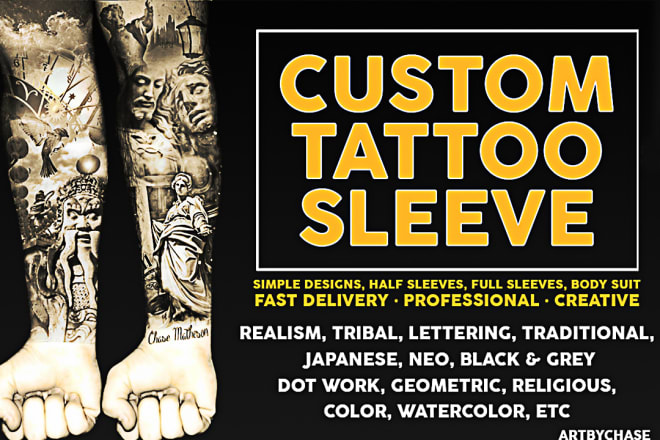 I will design a custom tattoo or sleeve design