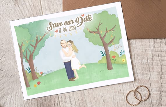 I will design a cute wedding invitation with illustration