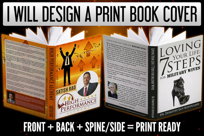 I will design a print book cover with front, back, spine