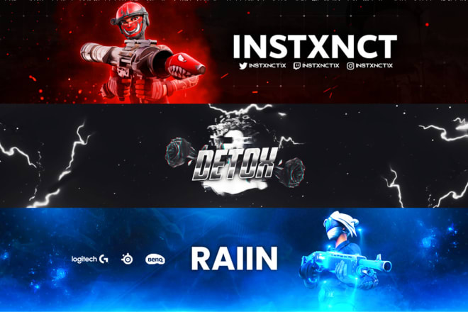 I will design a professional gaming youtube banner, twitch banner or twitter banner