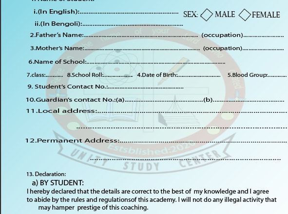 I will design an admission form for your institute